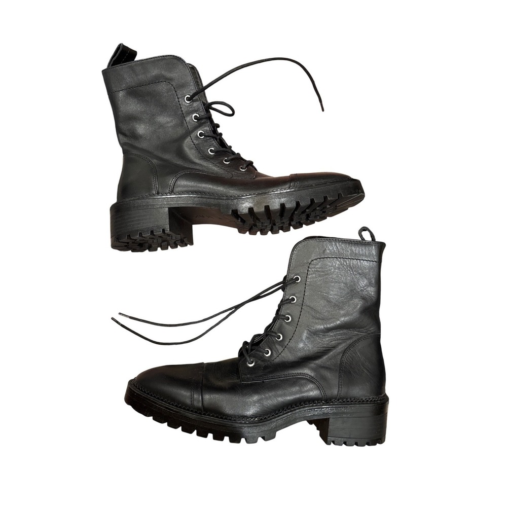 ZARA Black Leather Studded Combat Boots Chunky Lug Sole Women Size 39 EU - Picture 6 of 9